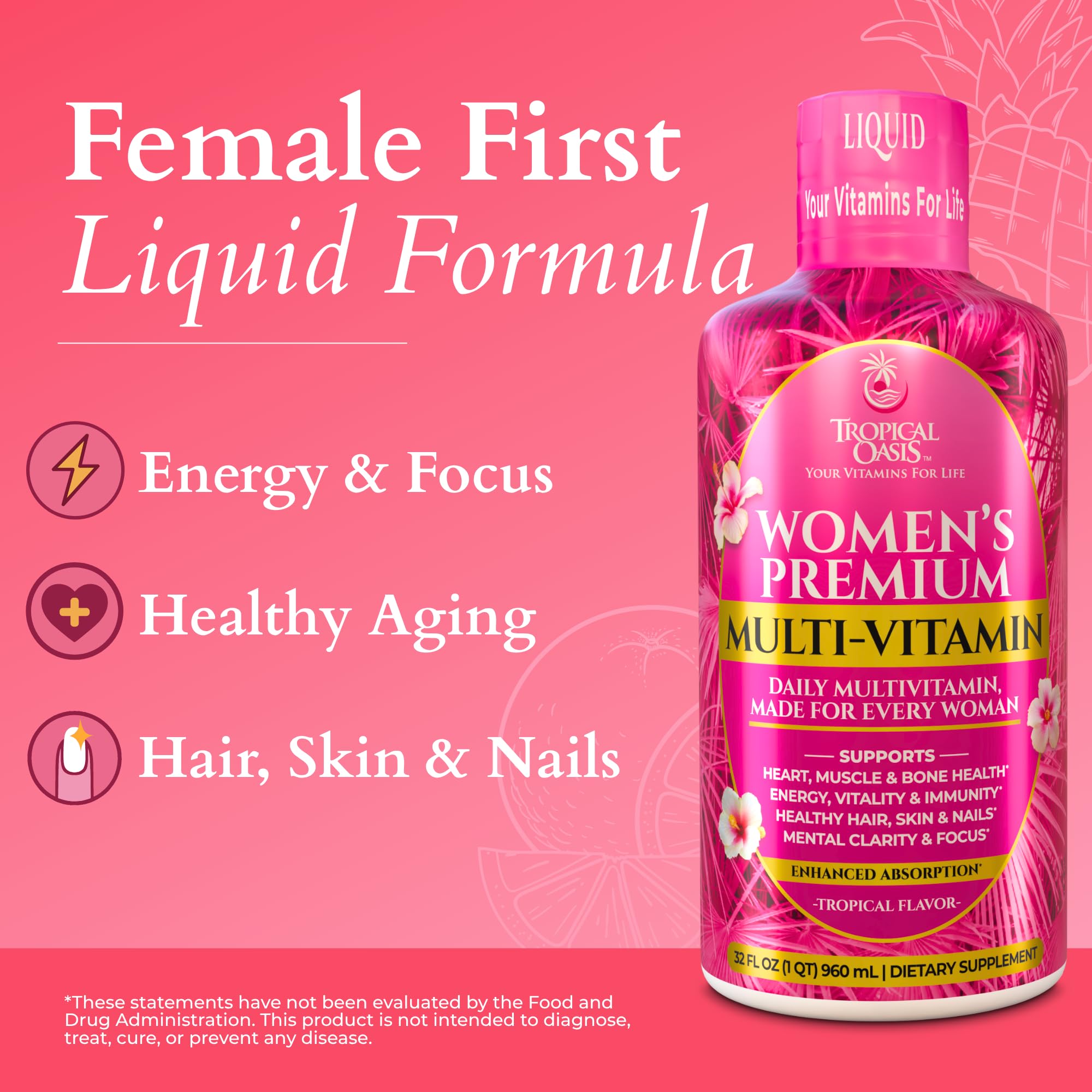 Tropical Oasis Liquid Multivitamin for Women | Sugar Free, Non-GMO, 32 Serv — Amazon image 4