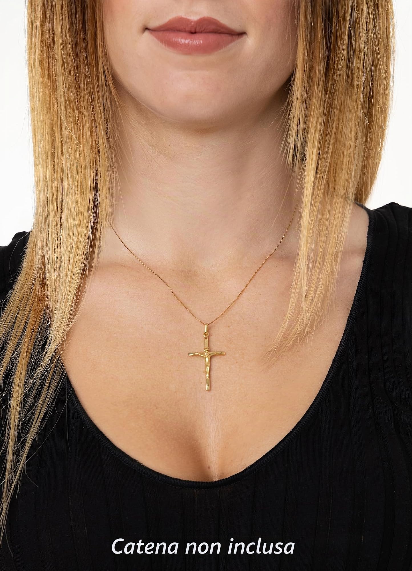 forme di Lucchetta - Ciondolo Croce Oro Giallo 14k Battesimo | Comunione, Cresima, Charm per Collane fino a 4mm, Unisex Uomo Donna
