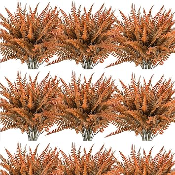 24 Bundles Fall Artificial Boston Fern Plants Bushes Artificial Shrubs Greenery for House Plastic Outdoor UV Garden Resistant Office Garden Indoor Decor