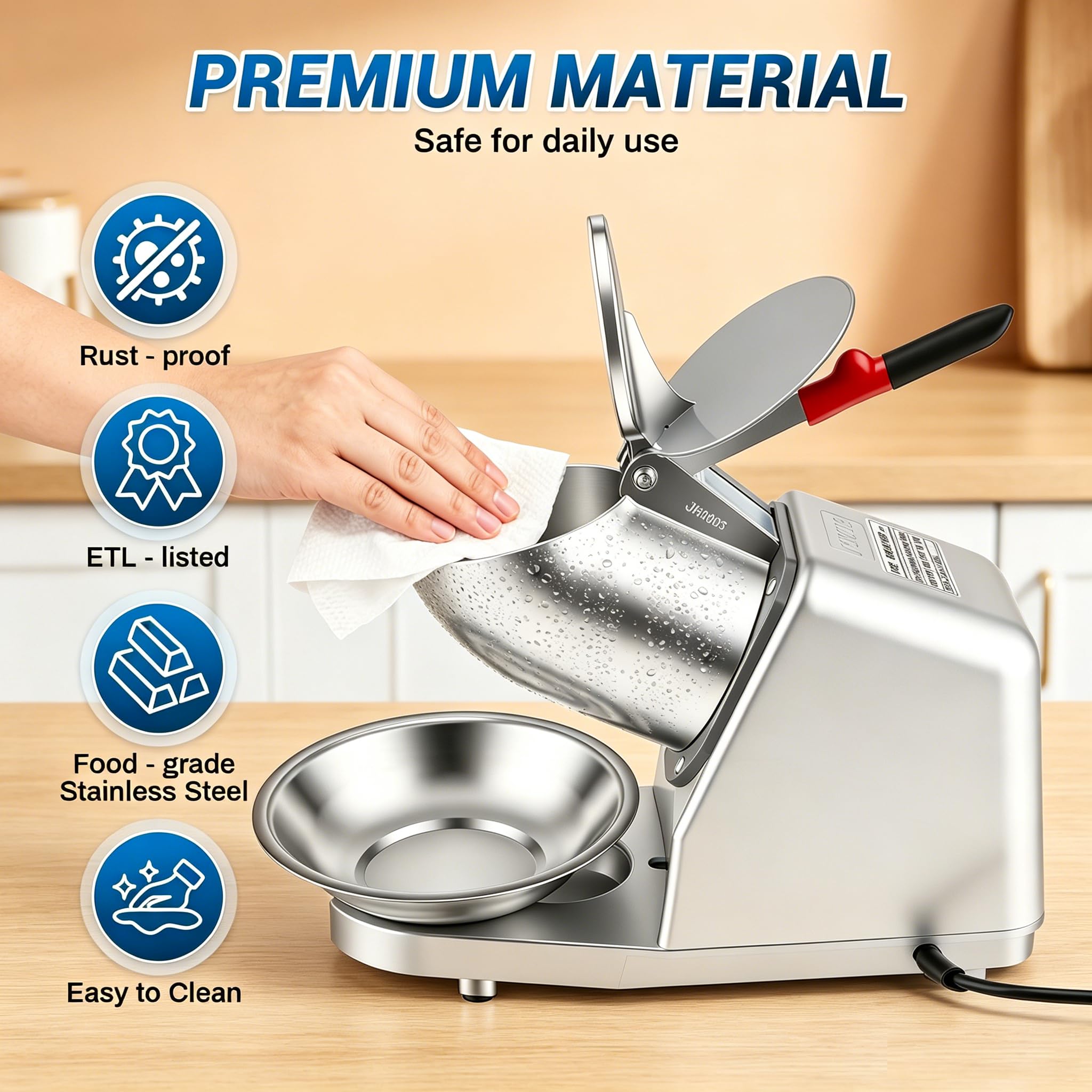Trituradora de hielo 100 kg/h, máquina de slush profesional con tazón y tapa, 300 W 2200 rpm, para casa/bar/oficina - 4 cuchillas, velocidad