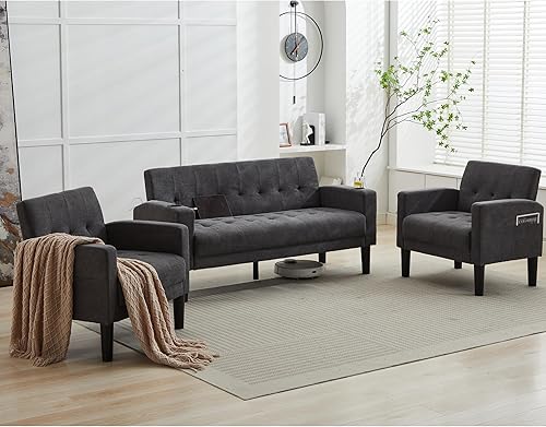 Miniatura 9 de TYBOATLE Sofá, muebles de sala de estar, juegos de 3 piezas, sofá biplaza copetudo de mediados de siglo con USB, portavasos y cómodo sofá individual