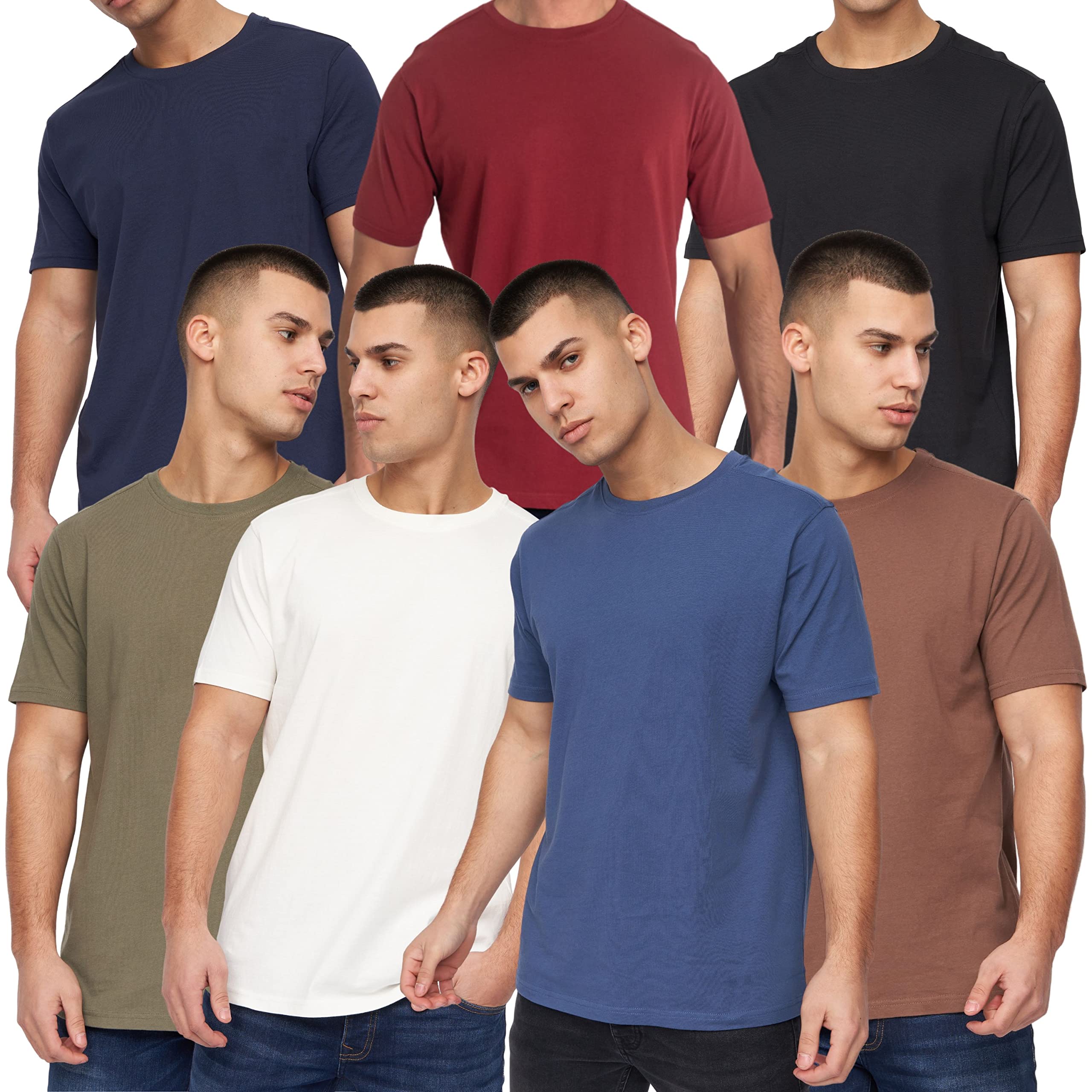 Kandor – Paquetes de 7 camisetas para hombre, ropa del Reino Unido, cuello redondo, color liso, 100 % algodón, camisetas de calidad para el trabajo o gimnasio, camisetas clásicas informales, L