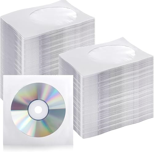 Fasmov 1,000 Pieces White Paper CD DVD Sleeves Envelope Holder with Clear Window and Flap
