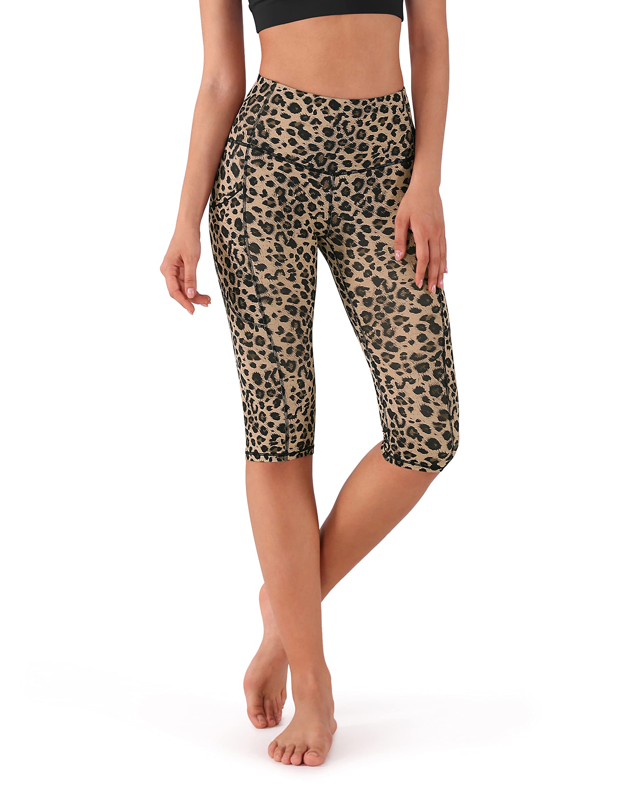 ODODOS Women's High Waisted Yoga Capris with Pockets, Tummy Control Non See Through Workout Athletic Running Capri Leggings