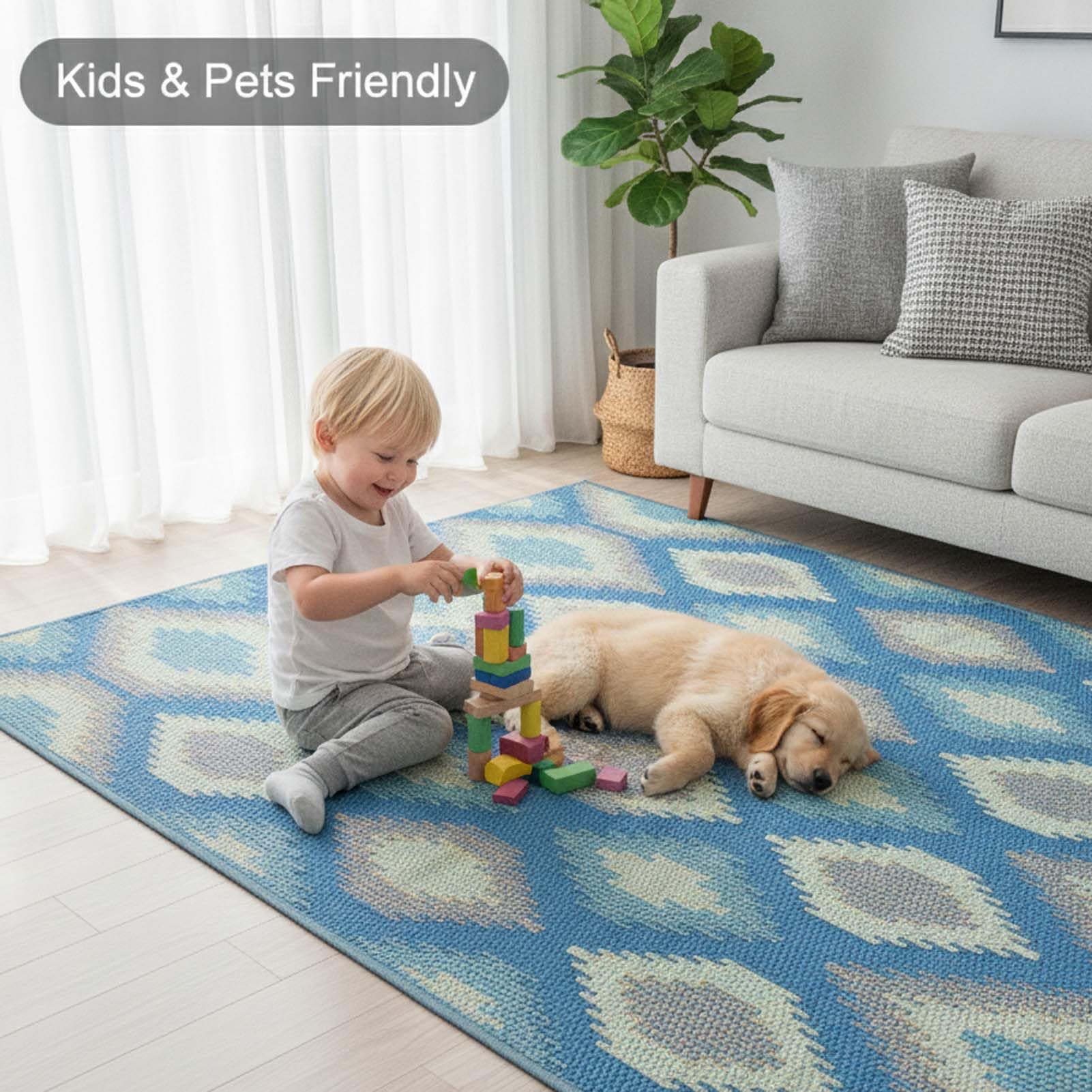 Grand Tapis d'Extérieur, Tapis de Terrasse en Velours Cristal Doux avec Base Antidérapante, Tapis de Sol Lavable, Facile à Nettoyer, pour Terrasse, Deck, Balcon, Jardin