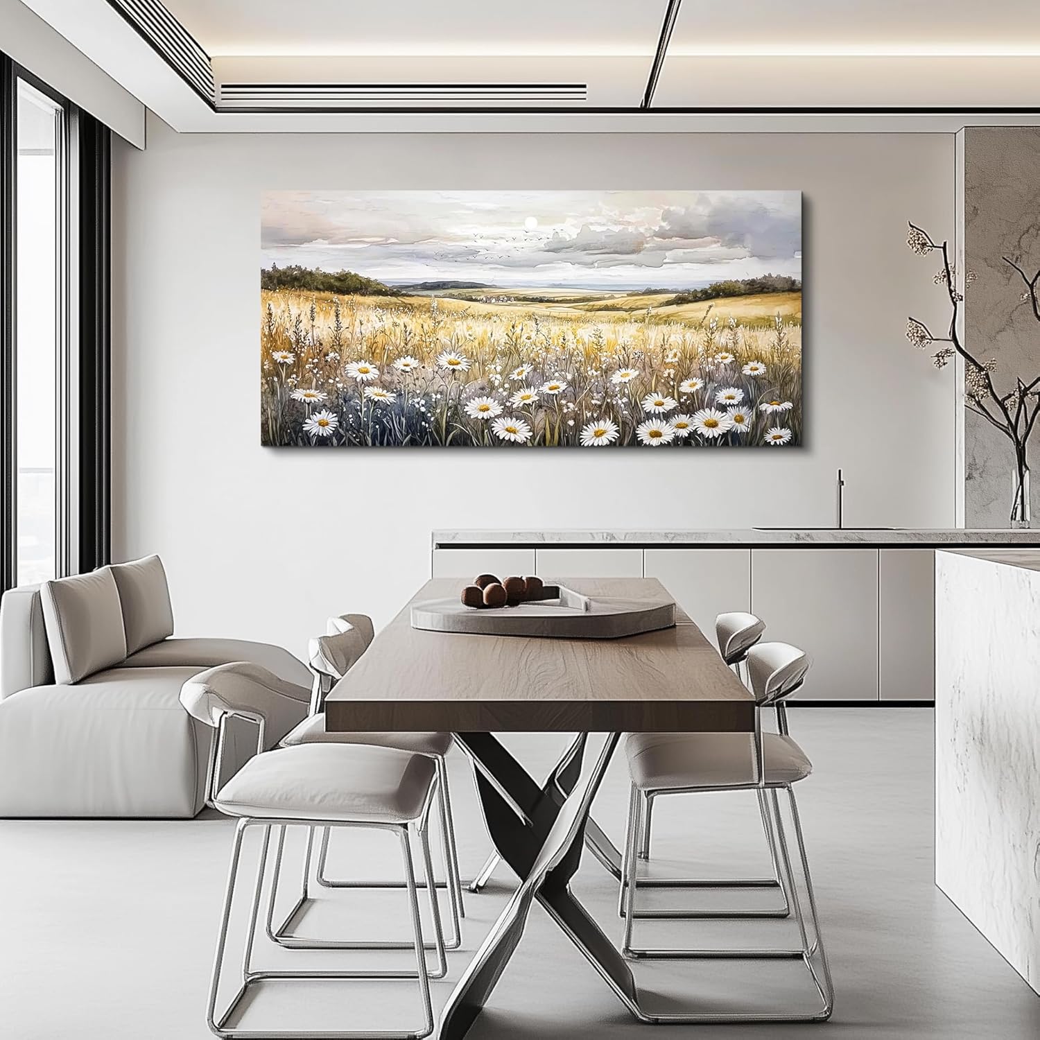 ZUITINGHUA Canvas Wall Art For Living Room Wall Decor For Bedroom Office Wall Decoration White Flower Landscape Painting Grassland Pictures Artwork Room Aesthetic Home Decor 20x40 In - Image 5