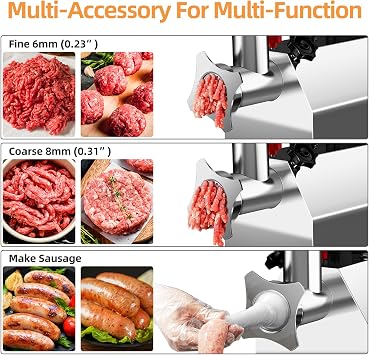 Commercial Meat Grinder Heavy Duty, 550W Electric Stainless Steel Meat Grinding Machine with 6/8mm Grinding Plates & Stuffing Tubes, Sausage Maker Meat Mincer 110V 350LBS/H