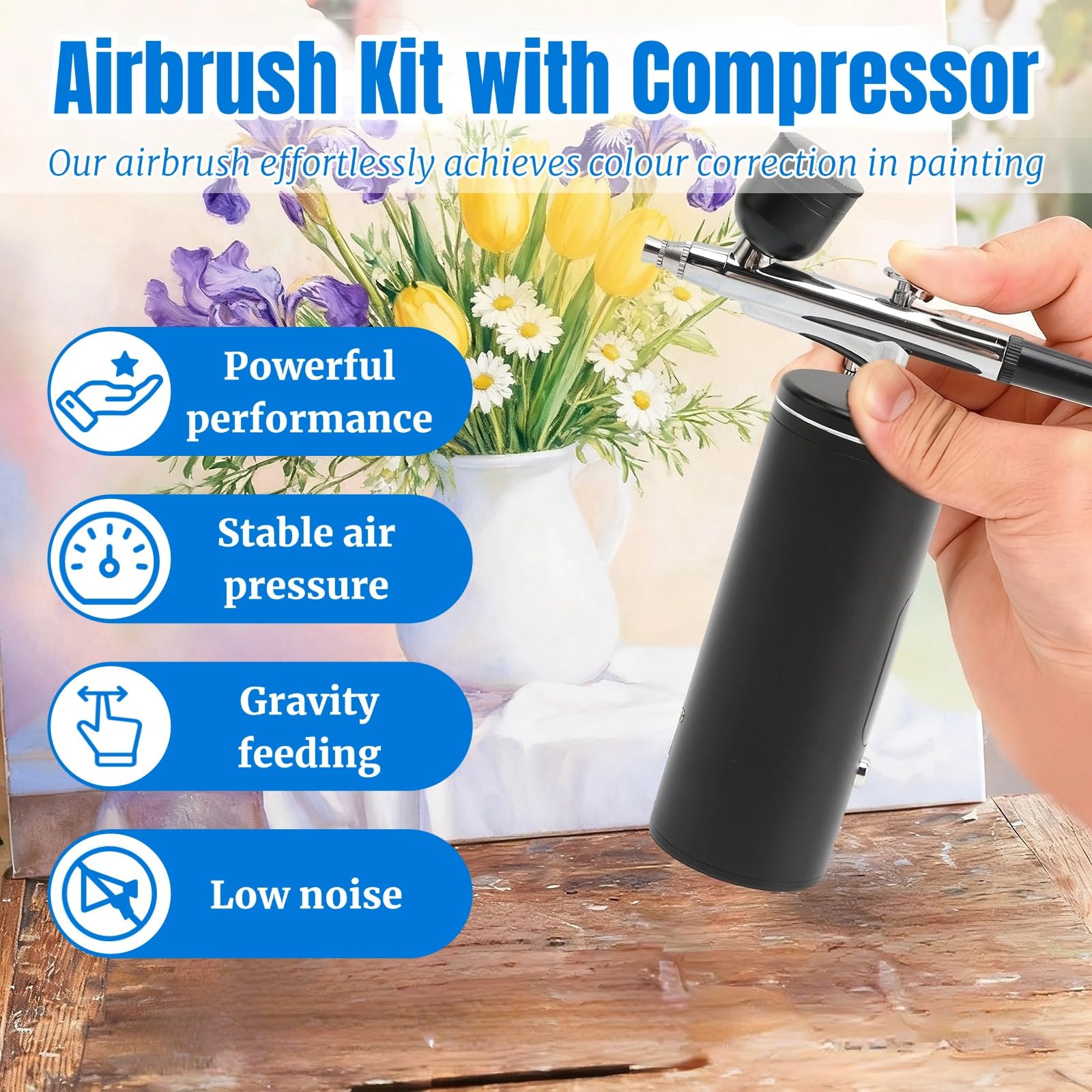 Kit per aerografo con compressore d'aria senza fili, con spazzola per la pulizia, per pittura, nail art, trucco, modellazione, decorazione torte, nail art