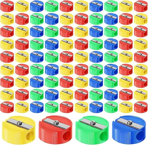 Meanplan 400 sacapuntas a granel, tamaño de bolsillo, mini redondo, de mano, colorido, de plástico, sacapuntas de bolsillo para niños, recuerdos de