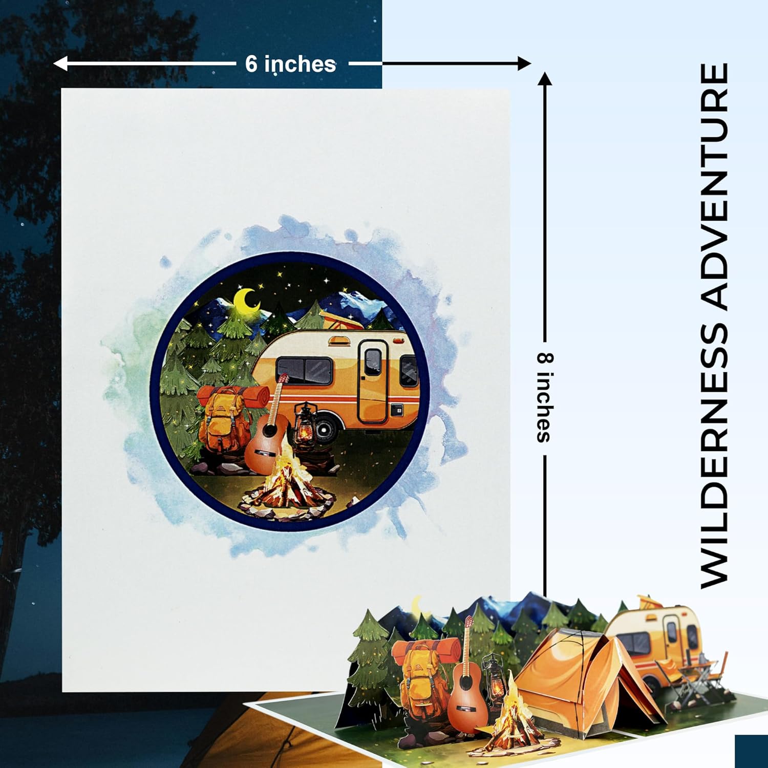 iGifts And Cards Night Camping 3D Pop-Up Card – Campfire, Tent, Vintage Camper Scene – Outdoor Adventure Greeting for Hikers, RV Owners, Nature Lovers, Retirement & Birthday – 6 x 8 Handmade Keepsake - Image 5
