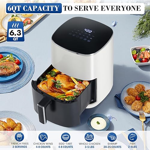 Miniatura 6 de NEWBULIG Freidora de aire, freidora de aire cuadrada de 6 cuartos de galón con ventana visual, freidora de aire de calentamiento rápido de 400  con
