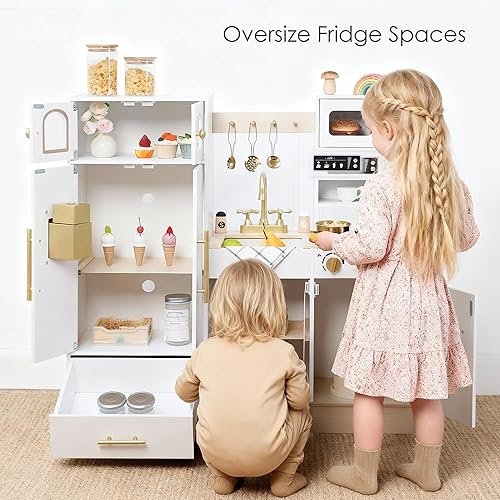 Miniatura 4 de Juego de cocina de madera - Cocina realista con estufa, fregadero, cafetera y 11 accesorios divertidos  Cocina de juguete Montessori para niños a