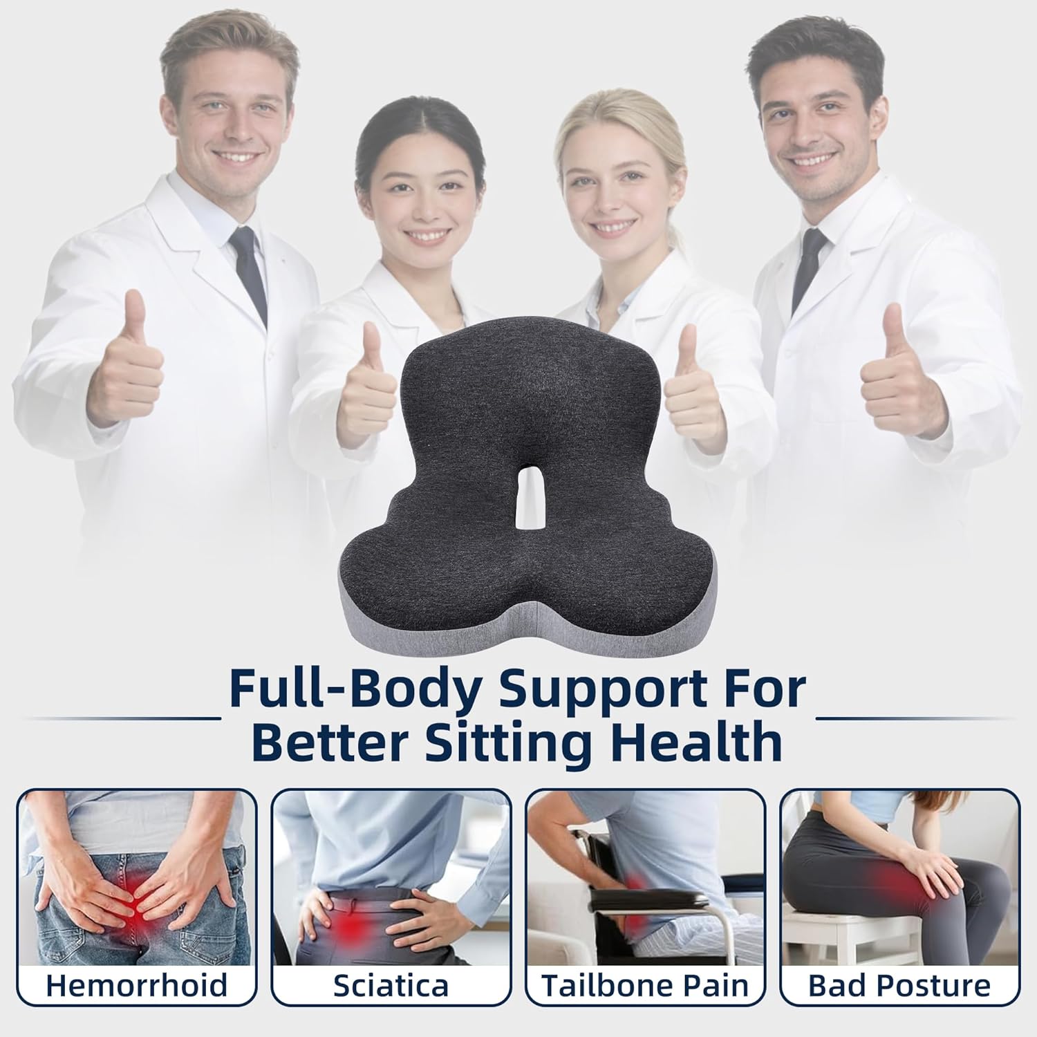 lazyzzz Office Chair Cushion, Memory Foam Seat Cushion with Lumbar Support & Adjustable Strap, Ergonomic Car Seat Cushion Back Pain Relief for Truck Driver, Office Chair, Gaming Chair