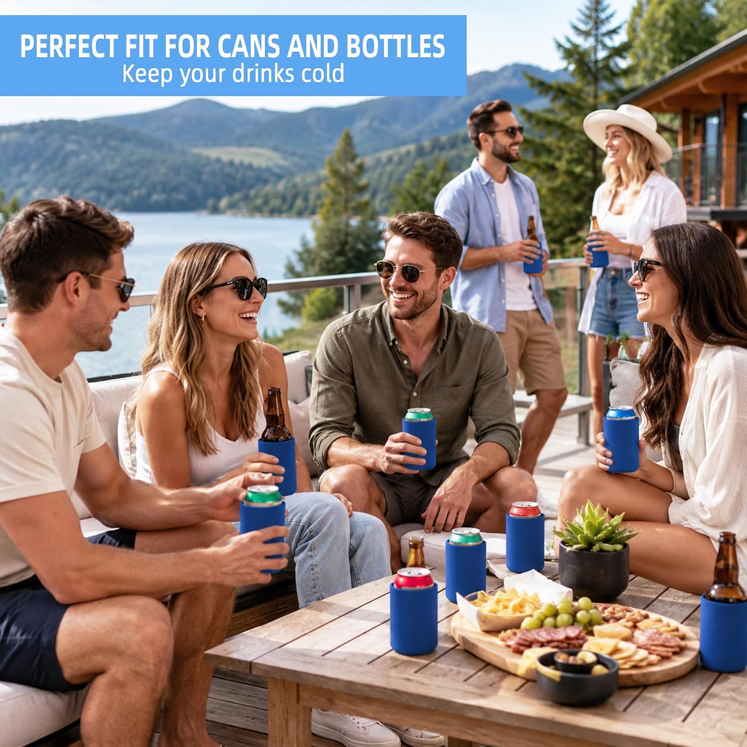 Blank Neoprene Beer Can Coolers Sleeves 50 Pack, Blue Insulated Drink Holder Collapsible Can Sleeve for Beer Soda Water Bottles Party Wedding DIY Custom