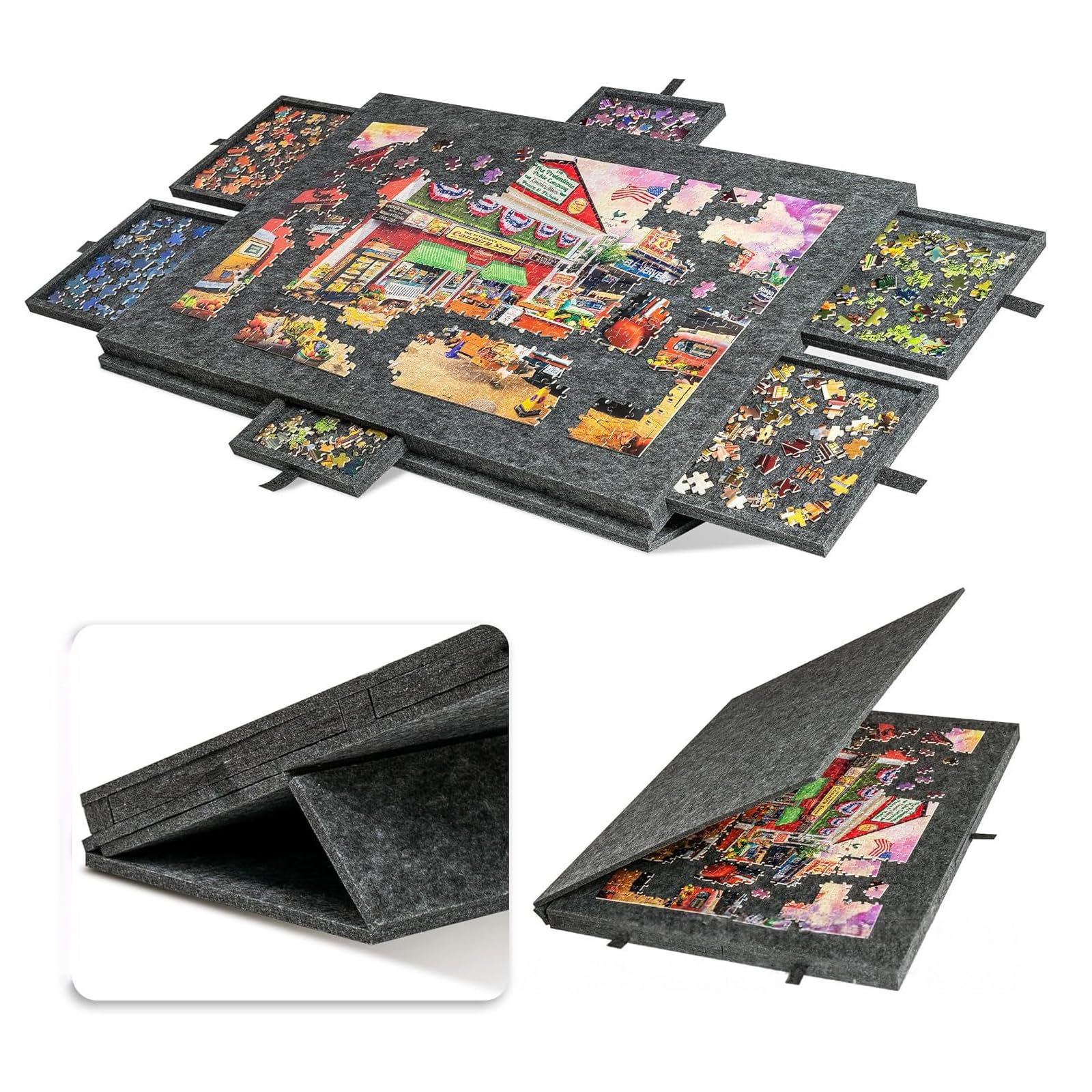 Jigsaw Puzzle Board - Folding Tilting Puzzle Table with 2-in-1 Designed Stand & Cover Lightweight Felt Storage Case with 6 Drawers for Adults and Kids Portable Jigsaw Table for Games Up to 1000 Pieces — image 1