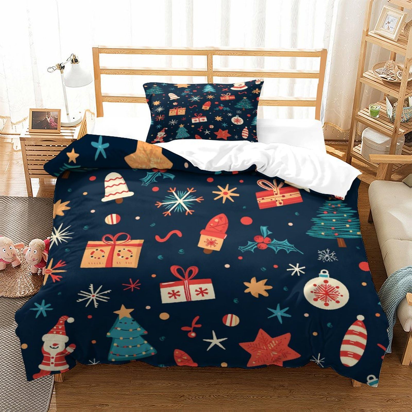 Zhudong Christmas Gifts3D Printed Quilt Cover Soft Zipper 3Pcs ﻿ ﻿ Microfiber for Dormitory Residents Single（135x200cm）