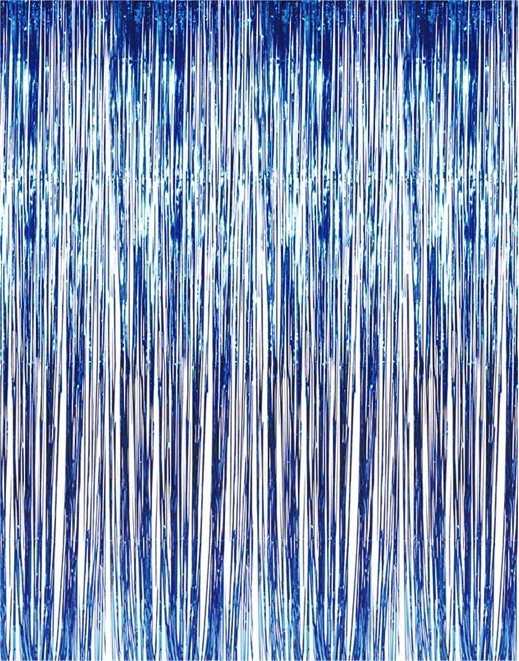 FABSELLER Foil Bright Door Rain Curtains Wedding Birthday Party Banquet Tinsel Tassel Background Christmas Decoration Accessories, 92x245cm (Blue)