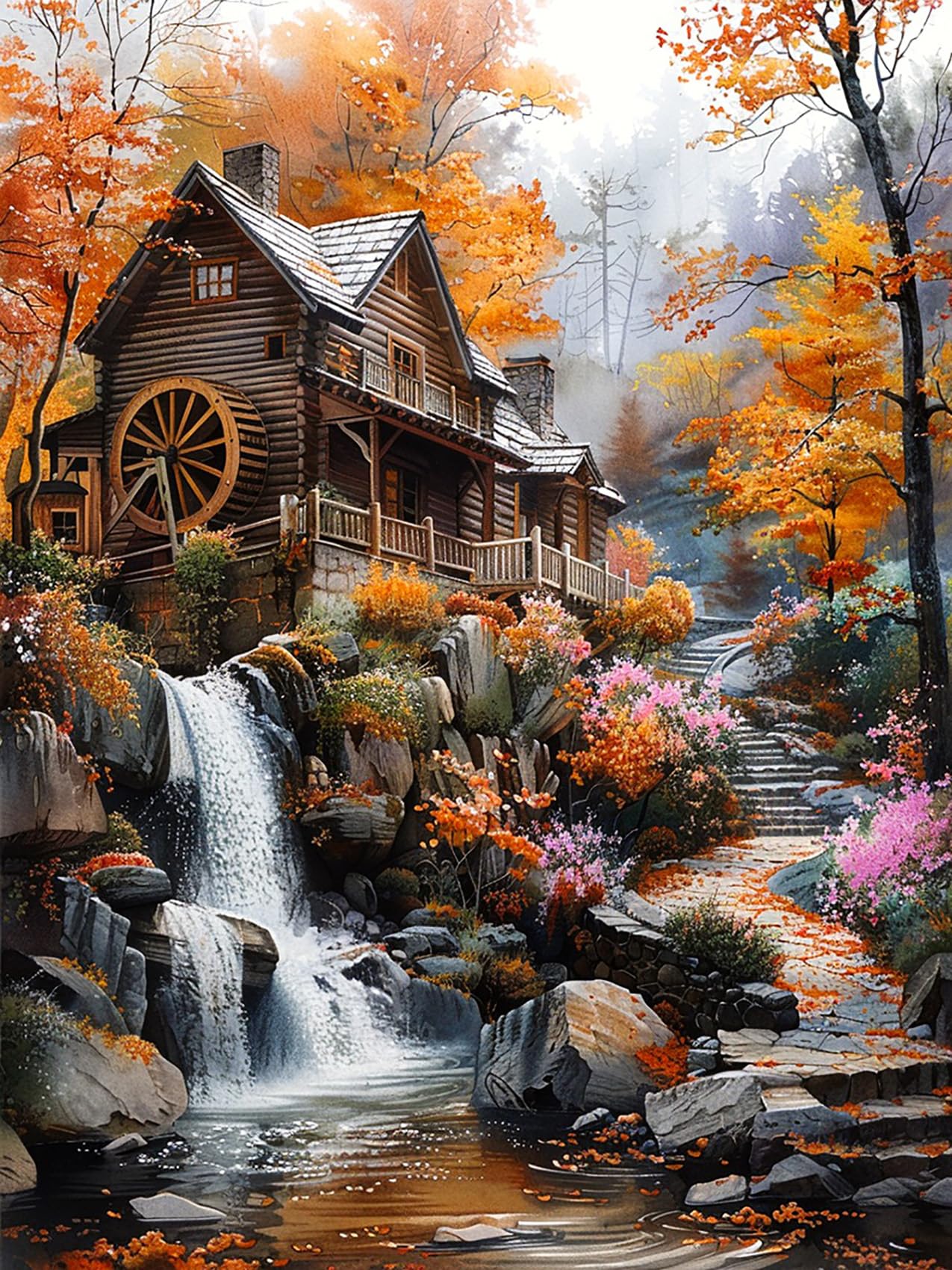 Reofrey DIY Diamond Art Kits for Adults Autumn Cabin, Full Drill Round Rhinestone Diamond Painting Kits for Adults, Cross Stitch Embroidery Canvas for Crafts Home Wall Decor 30x40cm