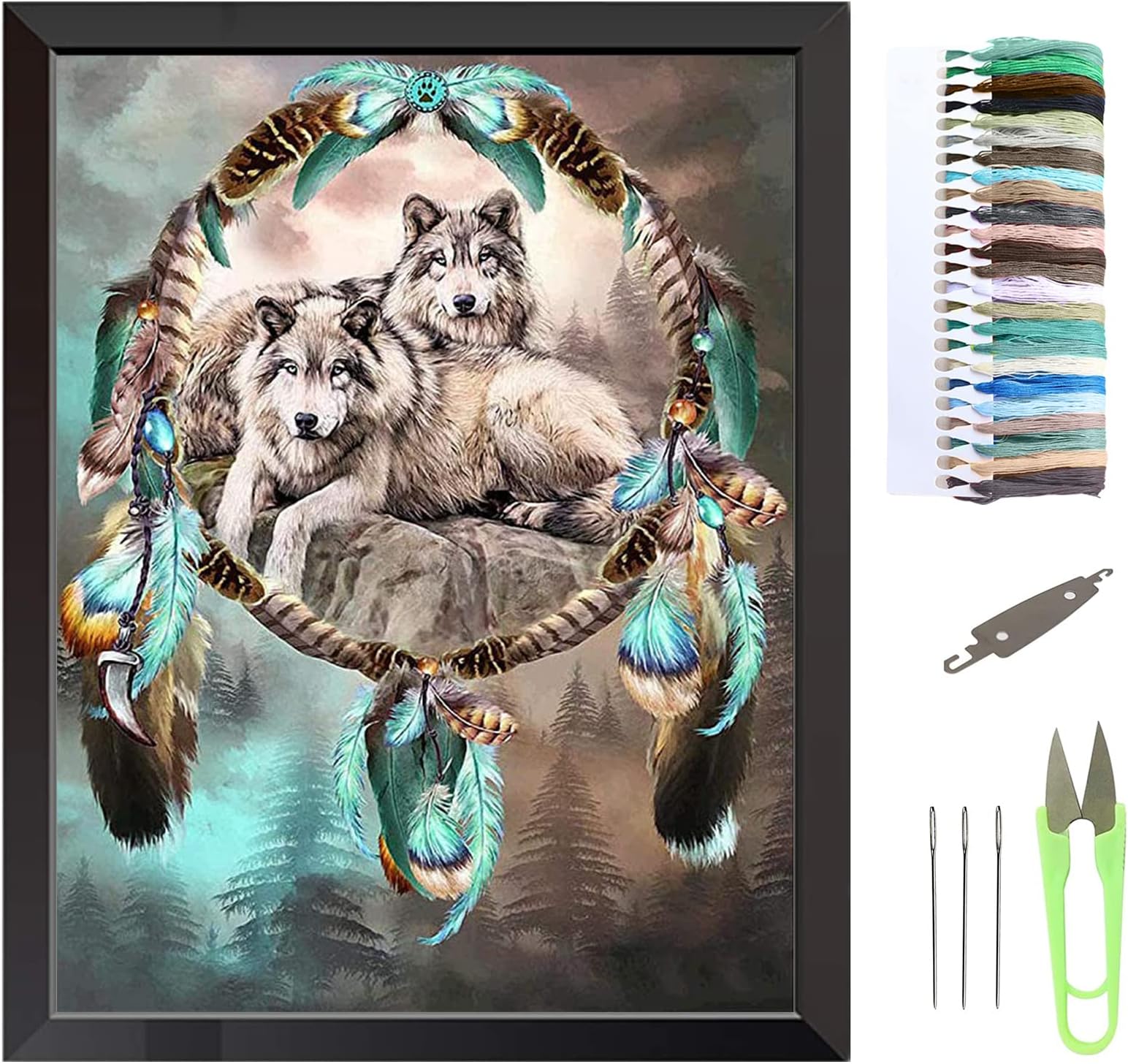 Embroidery Cross Stitch Kits for Adults Beginners, Wolves Pre Printed Embroidery Cross Stitch Kit 11CT Needlework Kit DIY Artwork for Adults Home Decor or Gifts (Wolves, 30 × 40 cm)