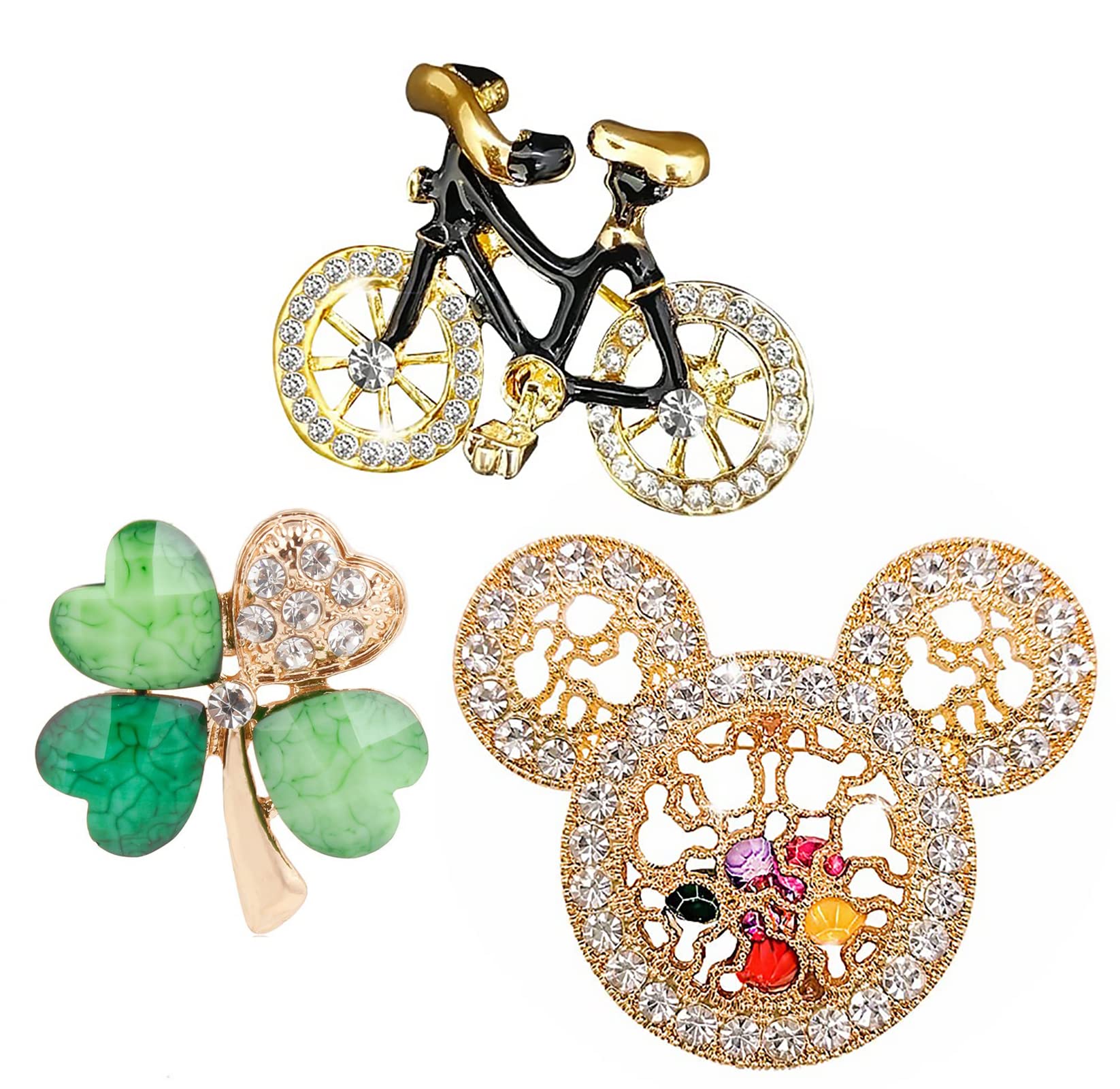 Brooch Pin for Women, 3pcs Creative Retro Wild Cute Ladies Alloy Diamond Brooch, Hat Bag Coat Coat Corsage Accessories Pin