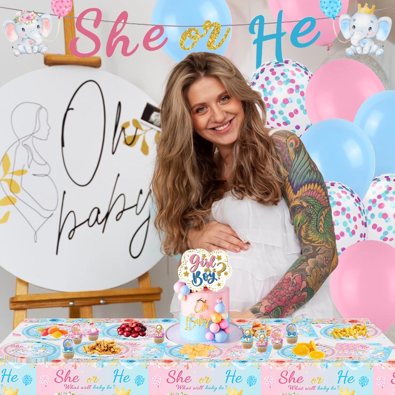 Set Stoviglie Elefante Blu Per Feste - 69 Pezzi Per 16 Ospiti, Tema Baby Shower - Foto 6