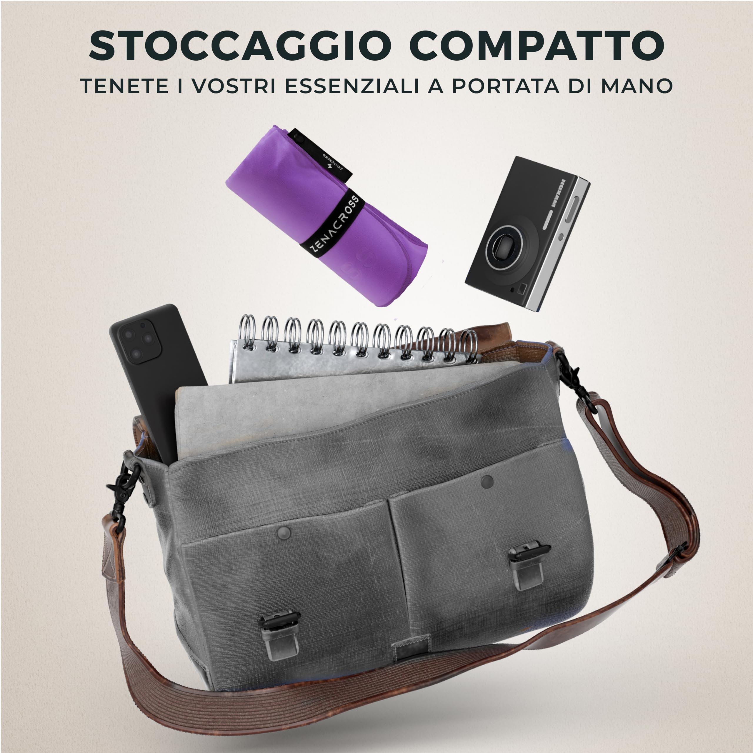 Zenacross Asciugamano Palestra 50x100cm con Borsa per il Trasporto - Asciugamano Microfibra a Rapida Asciugatura e Versatile - Telo Palestra Taglie M - Viola