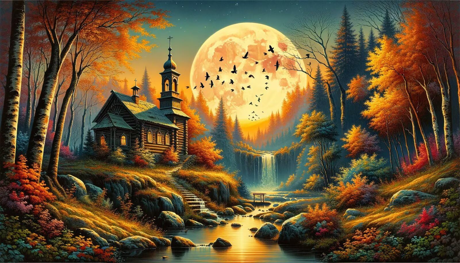 Puzzle dla dorosłych, 3000 sztuk, wymagające łamigłówki, gry logiczne dla całej rodziny, świąteczny prezent dla przyjaciół w pięknym opakowaniu (krajobraz kościoła Grove)
