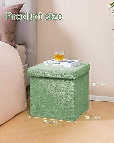 Miniatura 9 de B FSOBEIIALEO Cubo otomano de almacenamiento pequeño Sherpa otomano otomano, otomanas plegables y portátiles, piel de peluche sintética, color