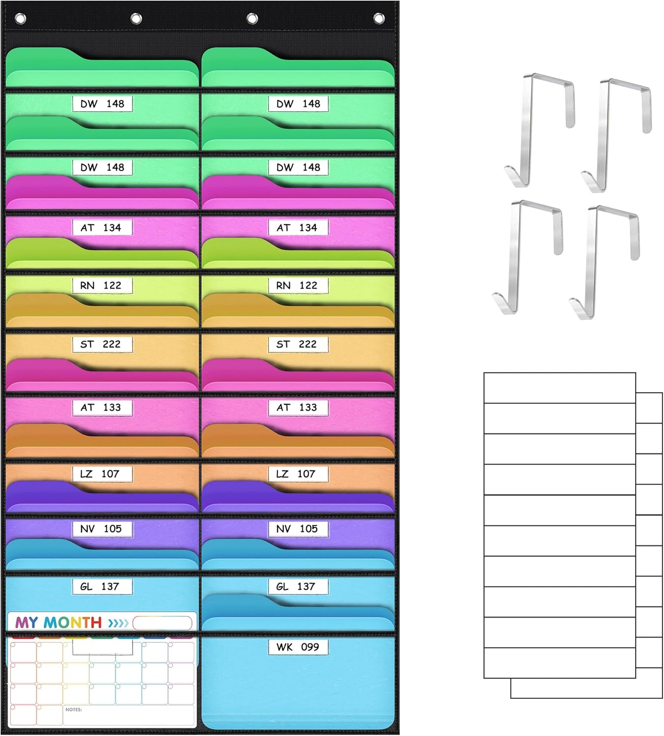 ABCxGOOD 20 Pockets Hanging Wall File Organizer, Transparent Clear Pockets Storage Chart with Over Door Hooks for Office, Classroom & Home, File Folder & Paper Organizer, Includes Labels (20 Pockets)
