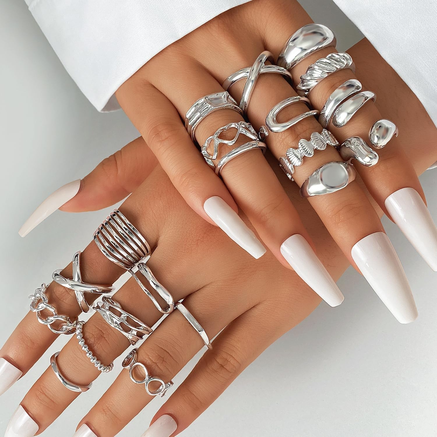 KISS WIFE Stackable Rings for Women Gold Silver Chunky Statement Ring Set, Boho Vintage Knuckle Rings, Mixed Size Fashion Rings, Gold Plated Alloy Stackable Jewelry Gift