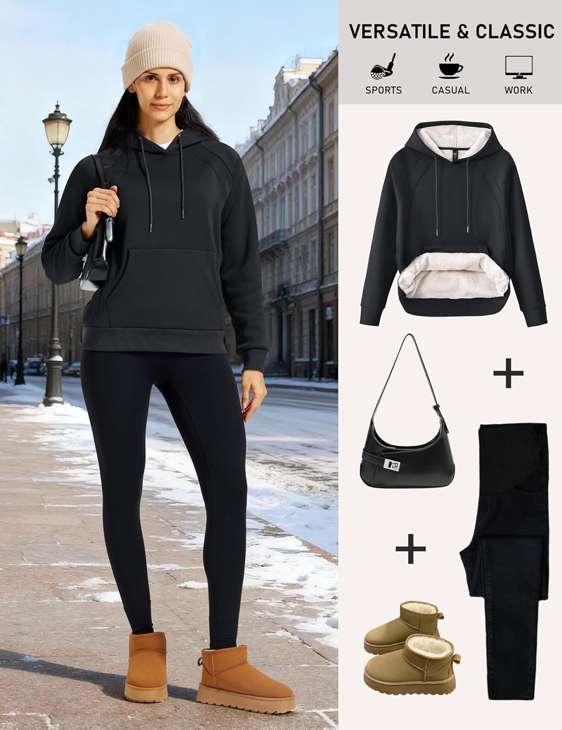 MoFiz Women's Casual Winter Warm Fleece Sherpa Lined Hoodie Sweatshirt Thick Long Sleeve Pullover with Pockets - Image 6