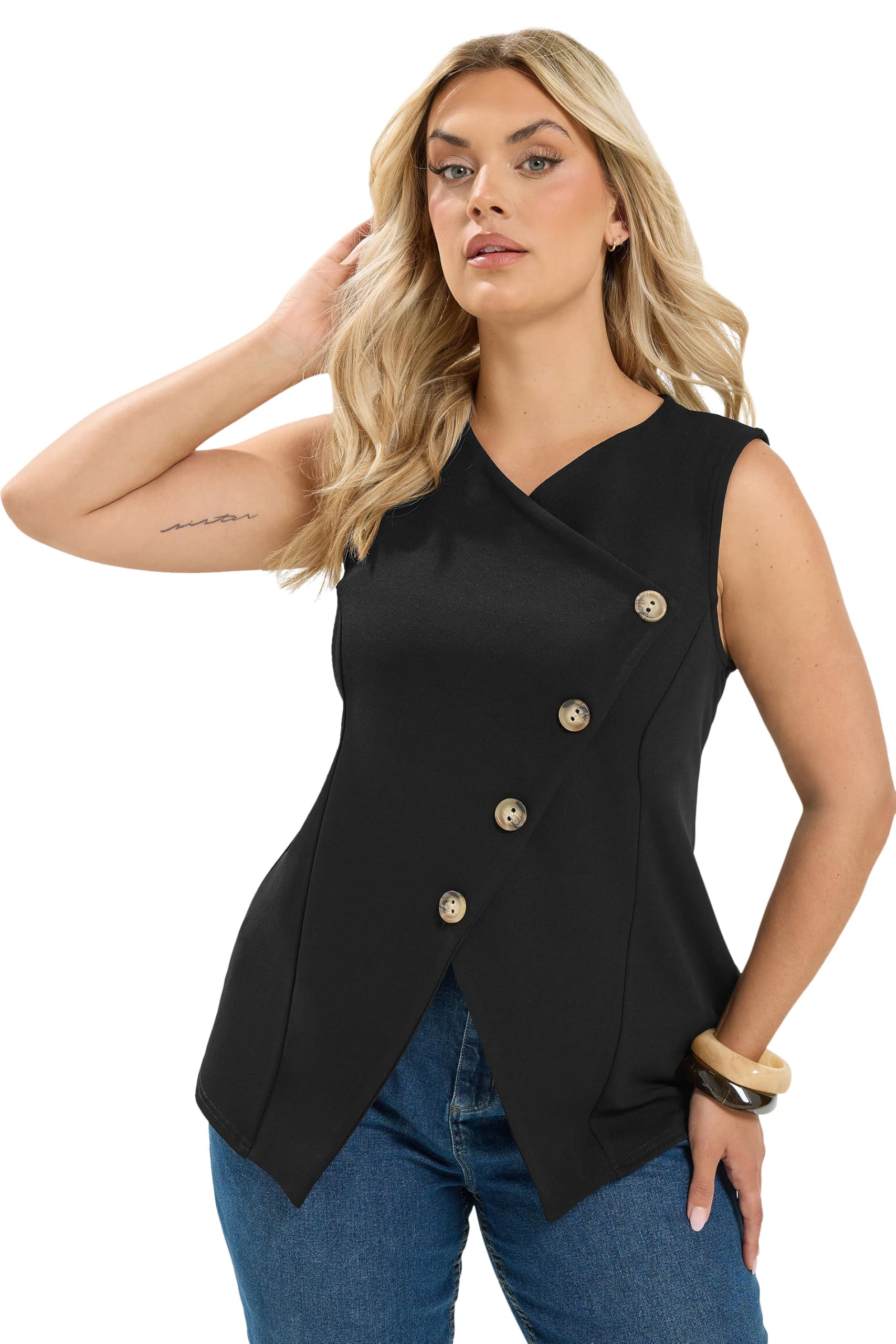 Yours - Women's - Waistcoat - Asymmetric Button - Size 20 - Black