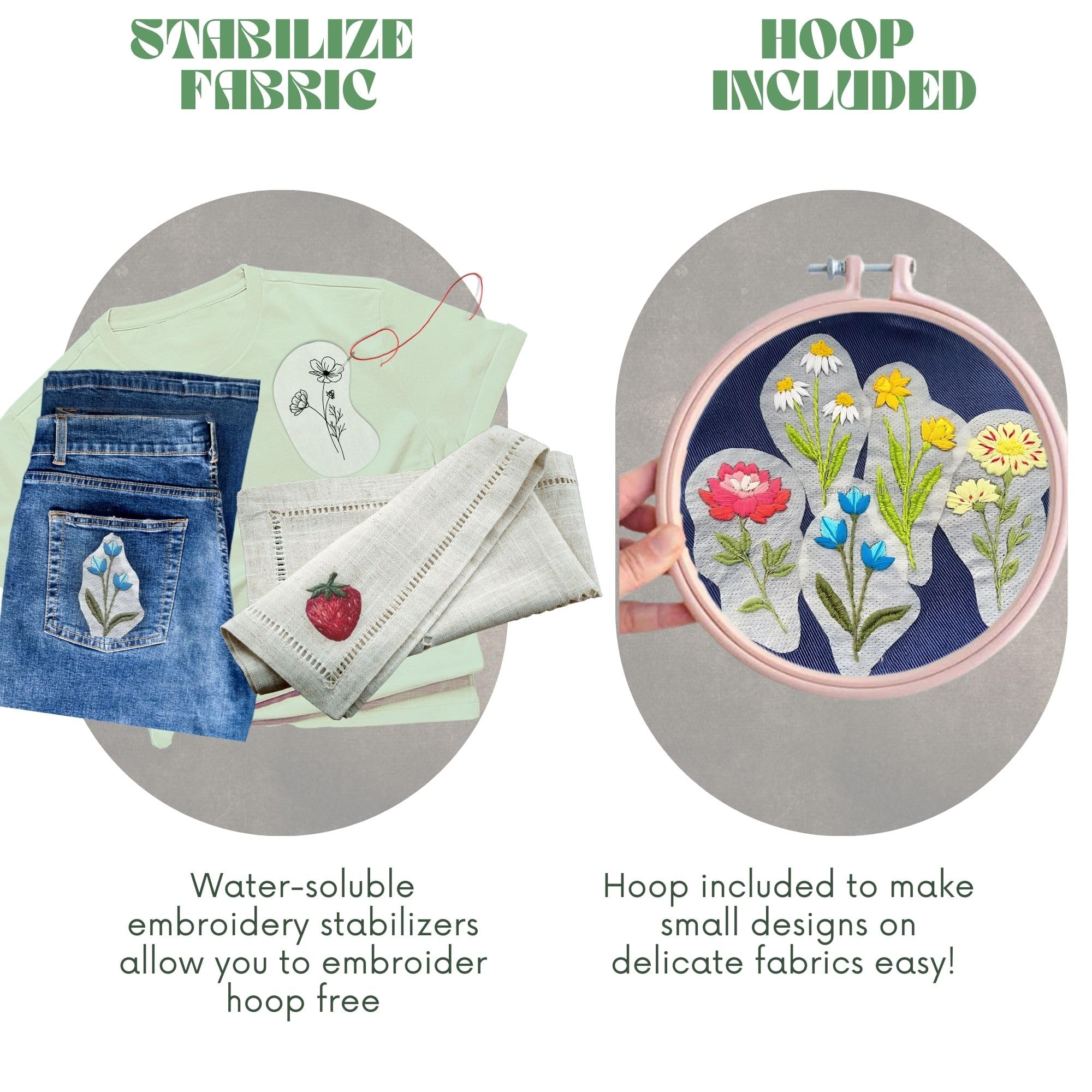 Easy Clothing Embroidery Kit - 34 Water Soluble Stick & Stitch Designs - Embroidery Kit for Clothes Starter Pack, Beginners All Inclusive Kit for Clothing Embroidery - Image 6