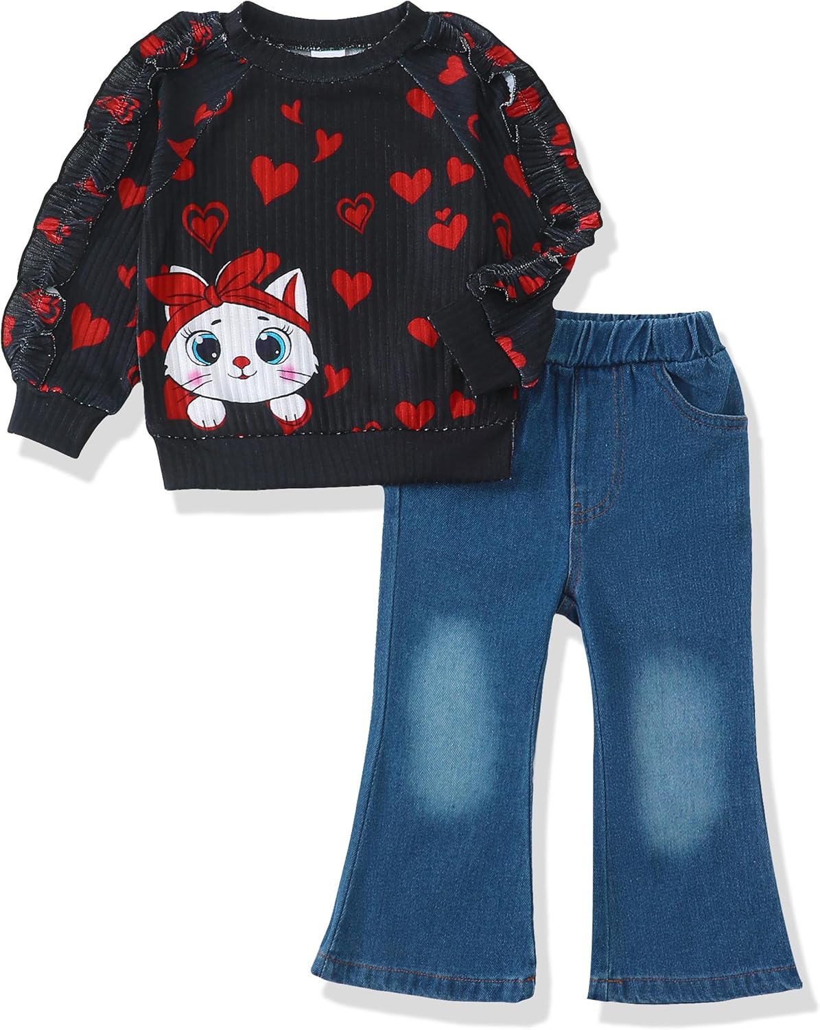 Baby Toddler Girl Clothes Outfits Kids Sweatshirt Jeans Set Denim Pants Little Girls Clothes Toddler Outfit for Girls