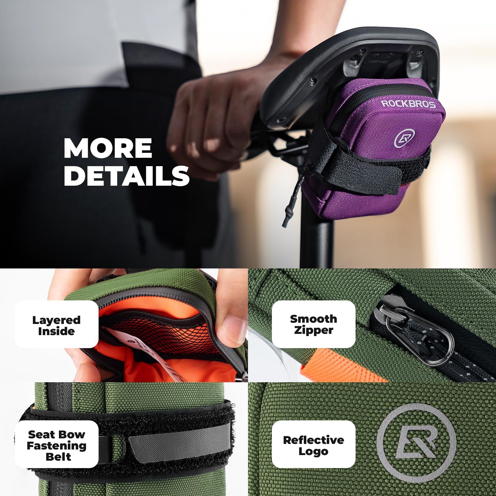 ROCKBROS Sacoche de Selle Vélo Arrière Mini Sac de Queue 0,35L Rangement Gonfleur de CO2 pour Vélo Sac de Siège Réfléchissant Sangle Scratch Universel Léger pour Cyclisme VTT Scooter Noir