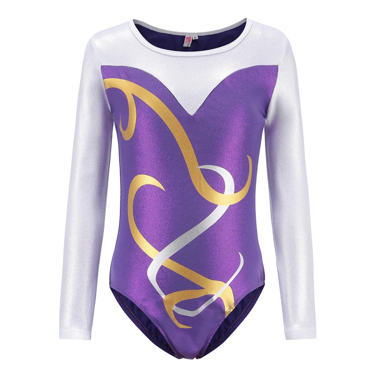 NIVAA Girls Gymnastics Leotards Long Sleeve Shiny Ballet Leotard Outfit Activewear 8-picture-12