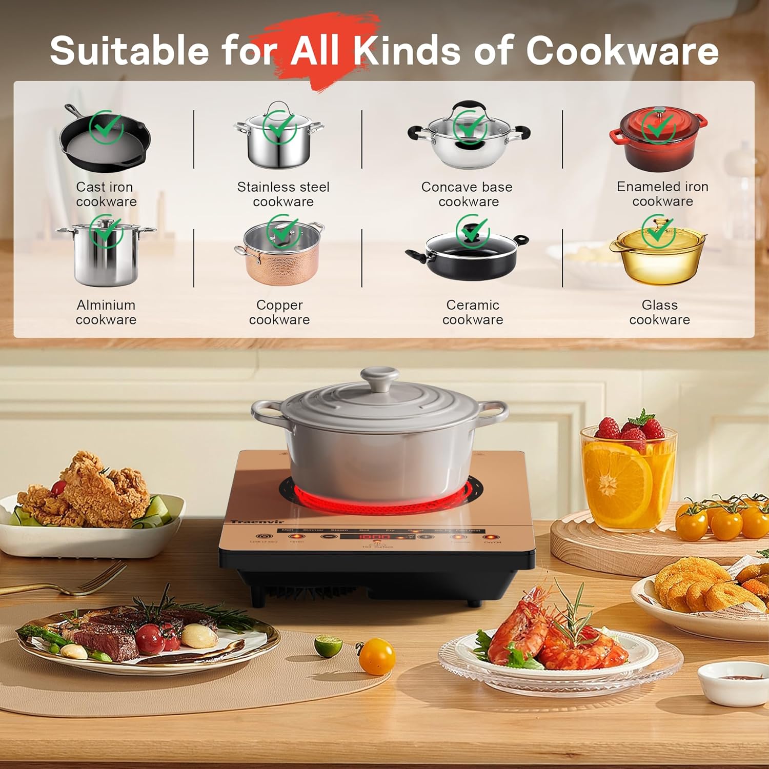 Single Burner Electric Cooktop, One Burner Ceramic Stove 1800W, Portable Electric Cooktop with Touch Control, Child Safety Lock, 4 Hour Timer, Overheat Protection, 110V-120V Plug in, Orange