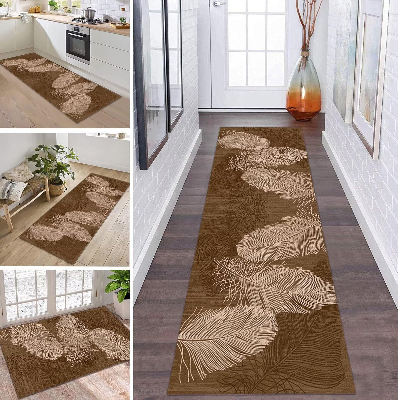 Tapis de cuisine réglable et lavable avec effet 3D relief marron de 100 x 300 cm