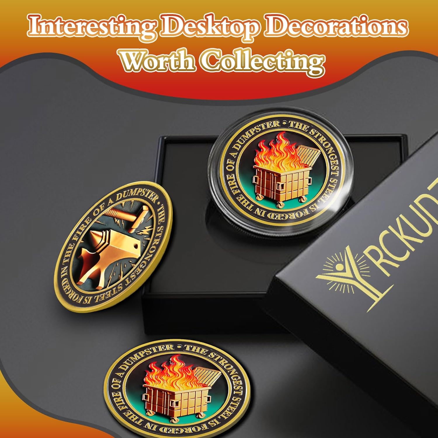 グラデーションカラーごみ箱ファイヤーコイン5個、最強のスチールダンプスターファイヤーチャレンジコイン - 面白いオフィスデスクアクセ カイスイマレン  ゴミステーション ジャンボメッシュ折りたたみ式 AC480の激安販売 | 折り畳み式ごみ収集ボックスの通販なら環境生活