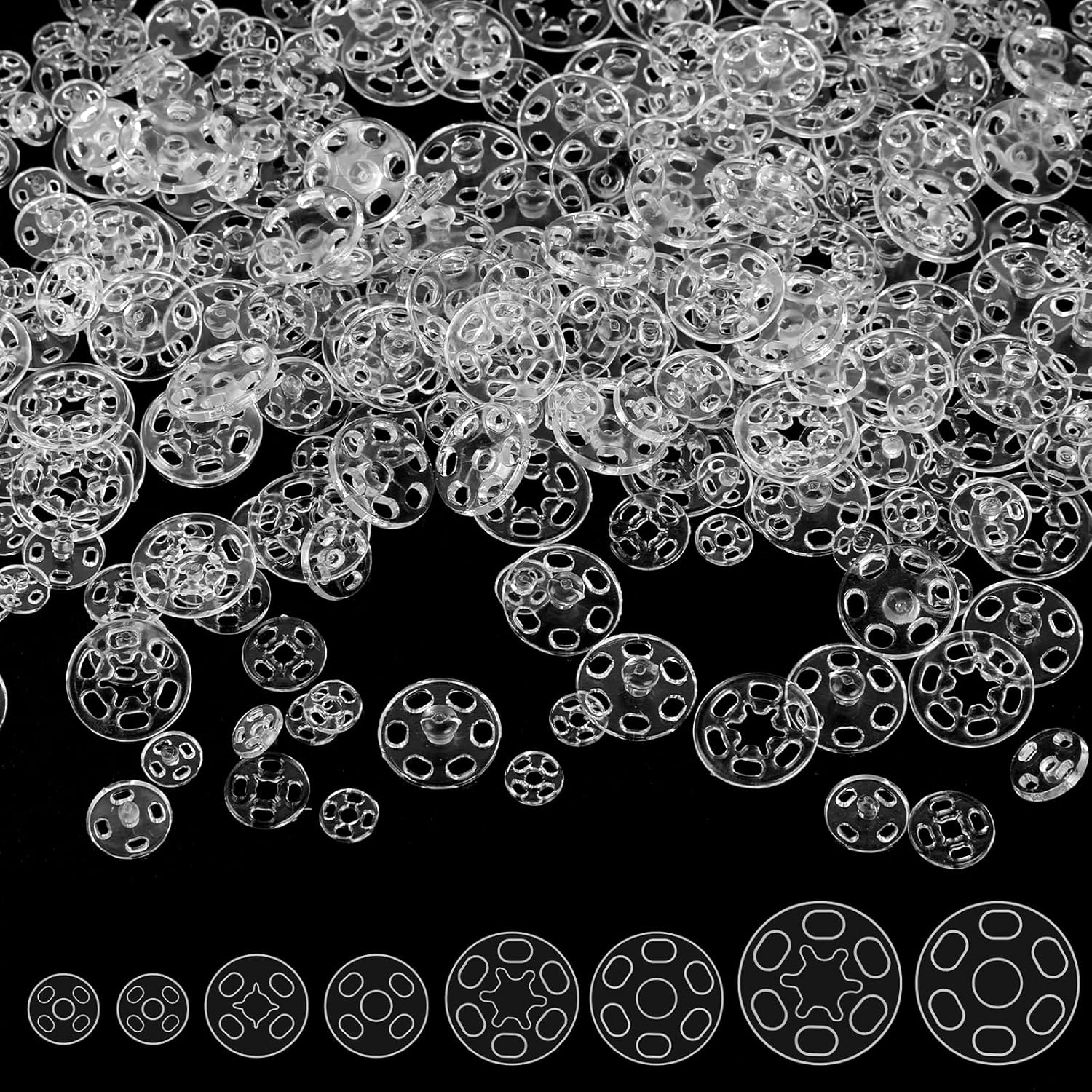 120 Sets Plastic Snap Fasteners Buttons 720mm Invisible
