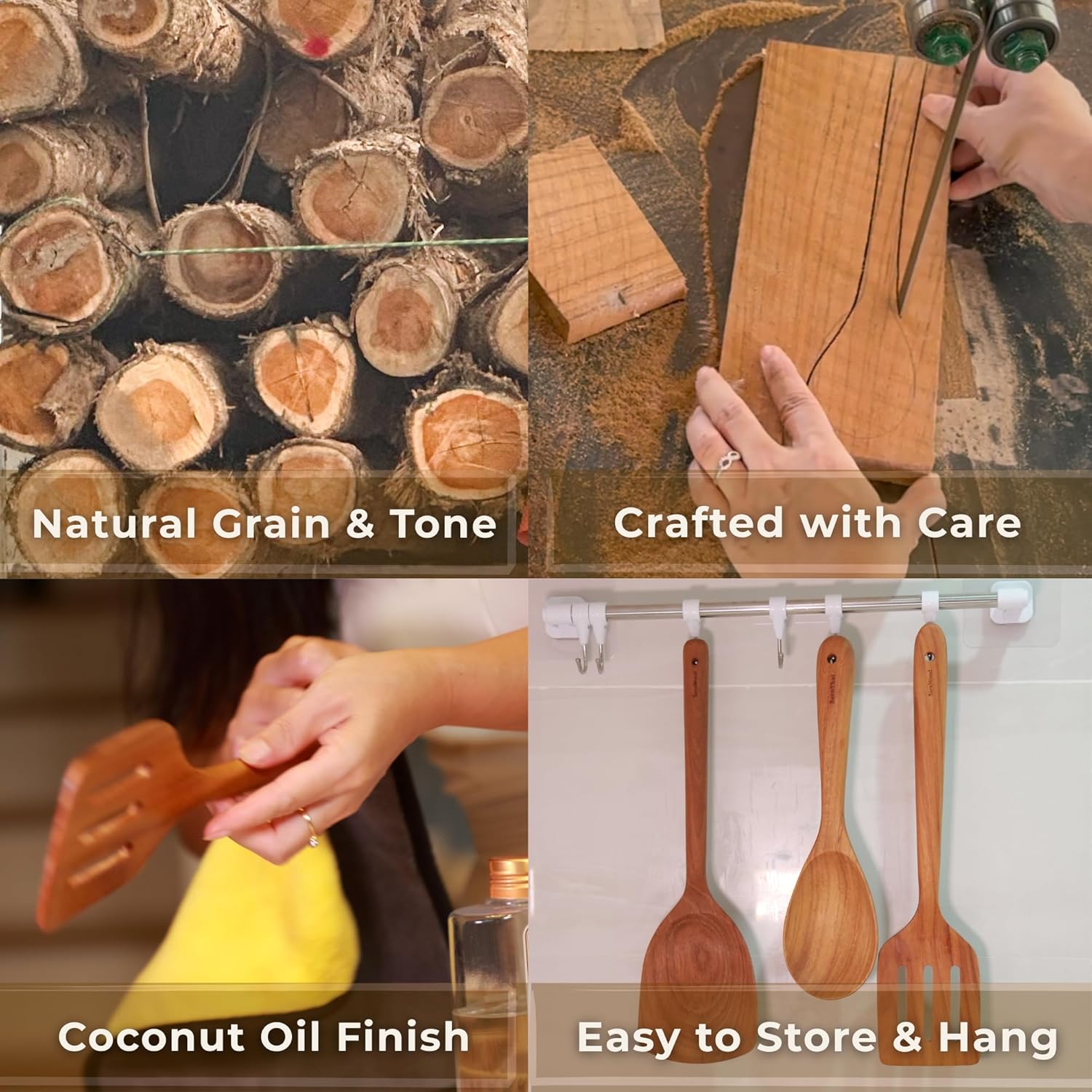 SarnThai Wooden Spatula Set of 2 – Solid & Slotted Teak Turners, Long Handle Wooden Cooking Utensils for Stir-Fry and Serving, Gentle on Cookware, Durable and Handmade by Thai Artisans - Image 6