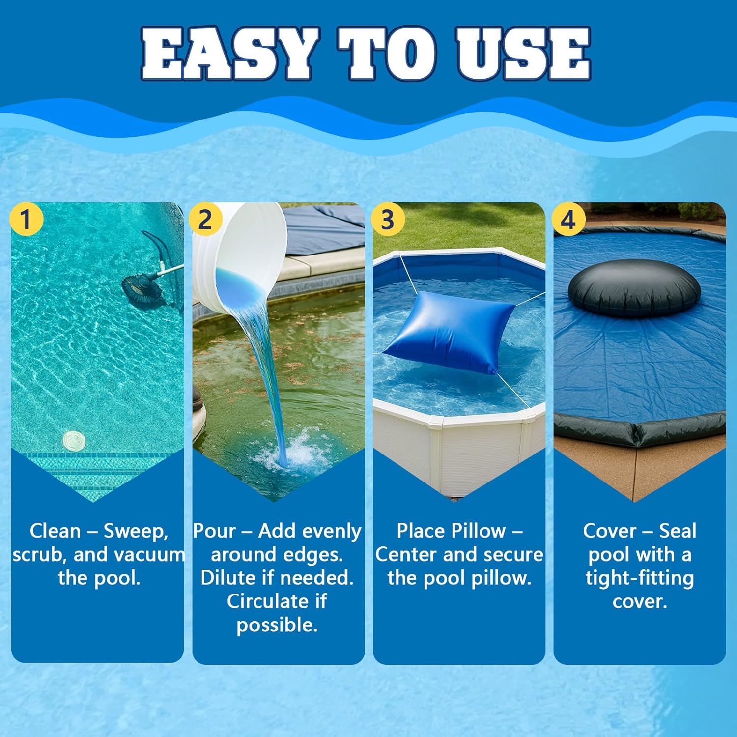 Pool Closing Kit for Above Ground, 3 in 1 Pool Winterizing Kit, Easy to Use Pools Closing Chemicals, Above Ground Winterizing Kits for Saltwater & Inground Pools, Up to 15,000 Gallon (16.9 OZ) - Image 6