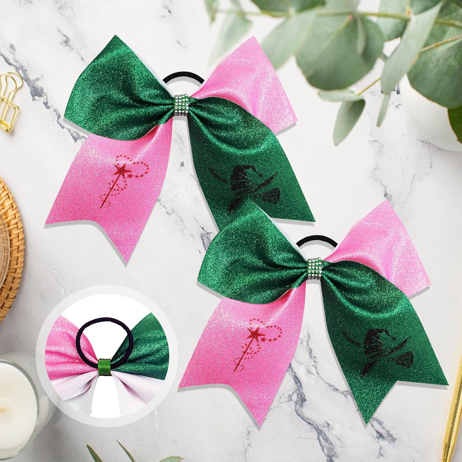 2PCS Witch Hair Accessories, Pink and Green Witch Party Decorations,Gifts for Girls,Cute Hair Bows for Movie Fans