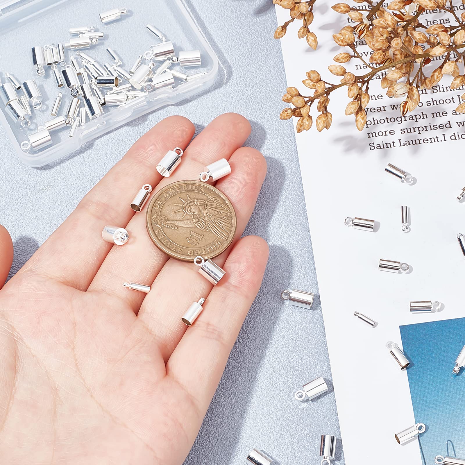 Beebeecraft 1 doos 160 stuks zilveren krimpkralen hoezen 925 sterling verzilverd 4 mm halfronde open krimpkralen knoop covers eindpunt voor sieraden maken bevindingen doe-het-zelf ambachten armbanden