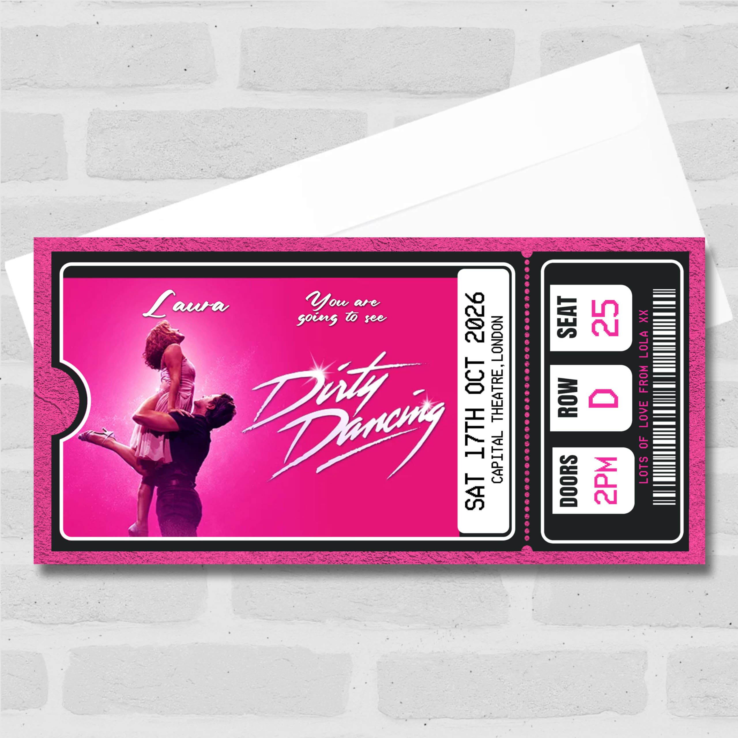Greetings Card - Dirty Dancing Show Personalised Gift Voucher Surprise Theatre Ticket | Custom Greetings Card | Surprise Reveal Voucher Spoof Ticket