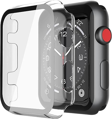 Miniatura 53 de Misxi Paquete de 2 fundas rígidas de PC con protector de pantalla de vidrio templado compatible con Apple Watch Series 3 y 2, 42mm, funda protectora
