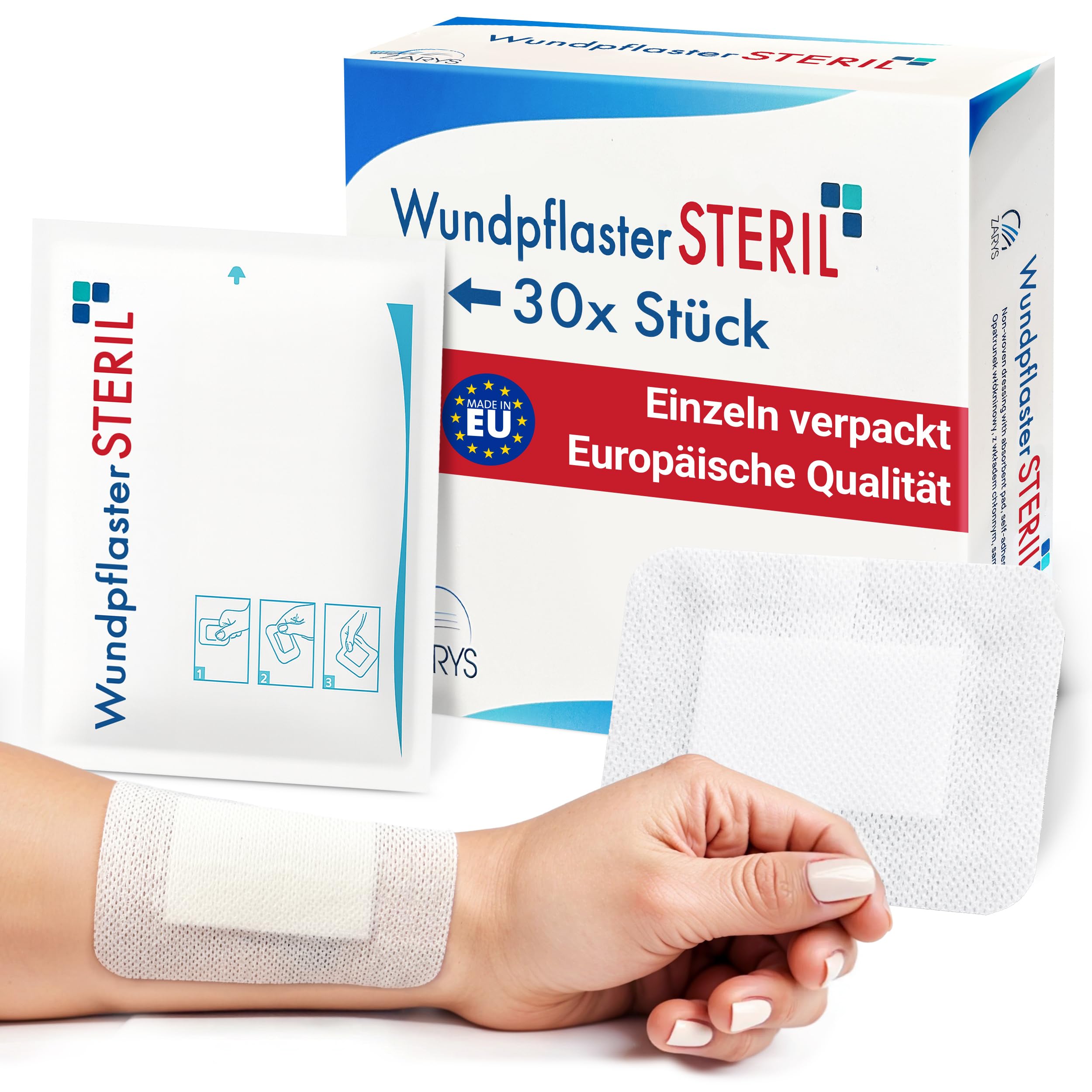 MedTreu Wundpflaster steril 8x10 cm – 30 Stück einzeln verpackt | Selbstklebender Wundverband mit saugfähigem Pad | Pflaster für empfindliche Haut, atmungsaktiv &wundauflage (8x10cm)