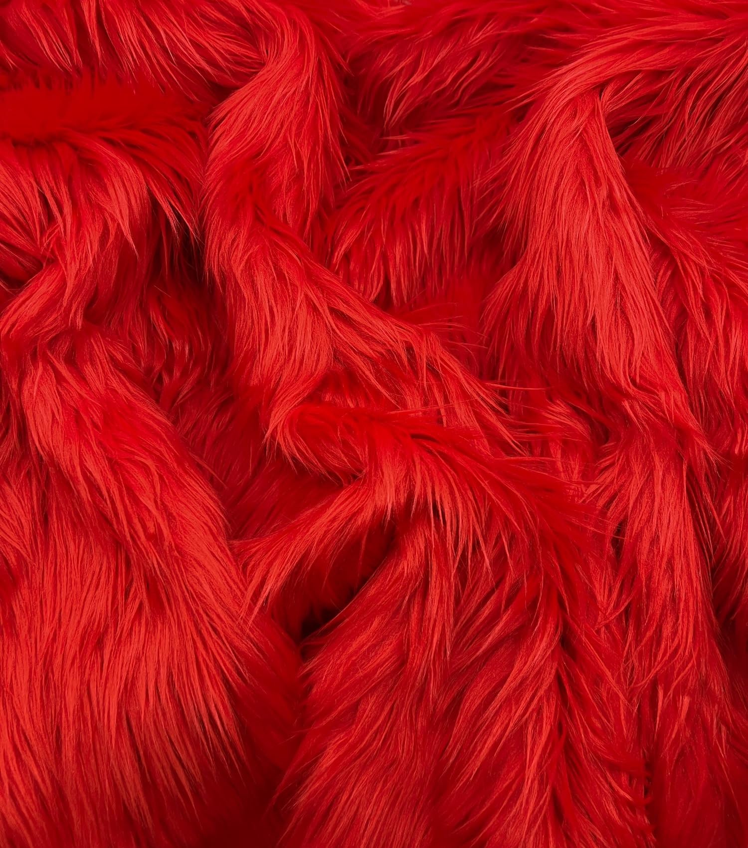 EOVEA Shaggy Faux Fur Fabric by The Yard – 60” Wide | Fluffy, Soft Fake Fur Material for Sewing, Crafts, Costumes, Upholstery & Home Decor | Long Pile Plush Fabric | Red
