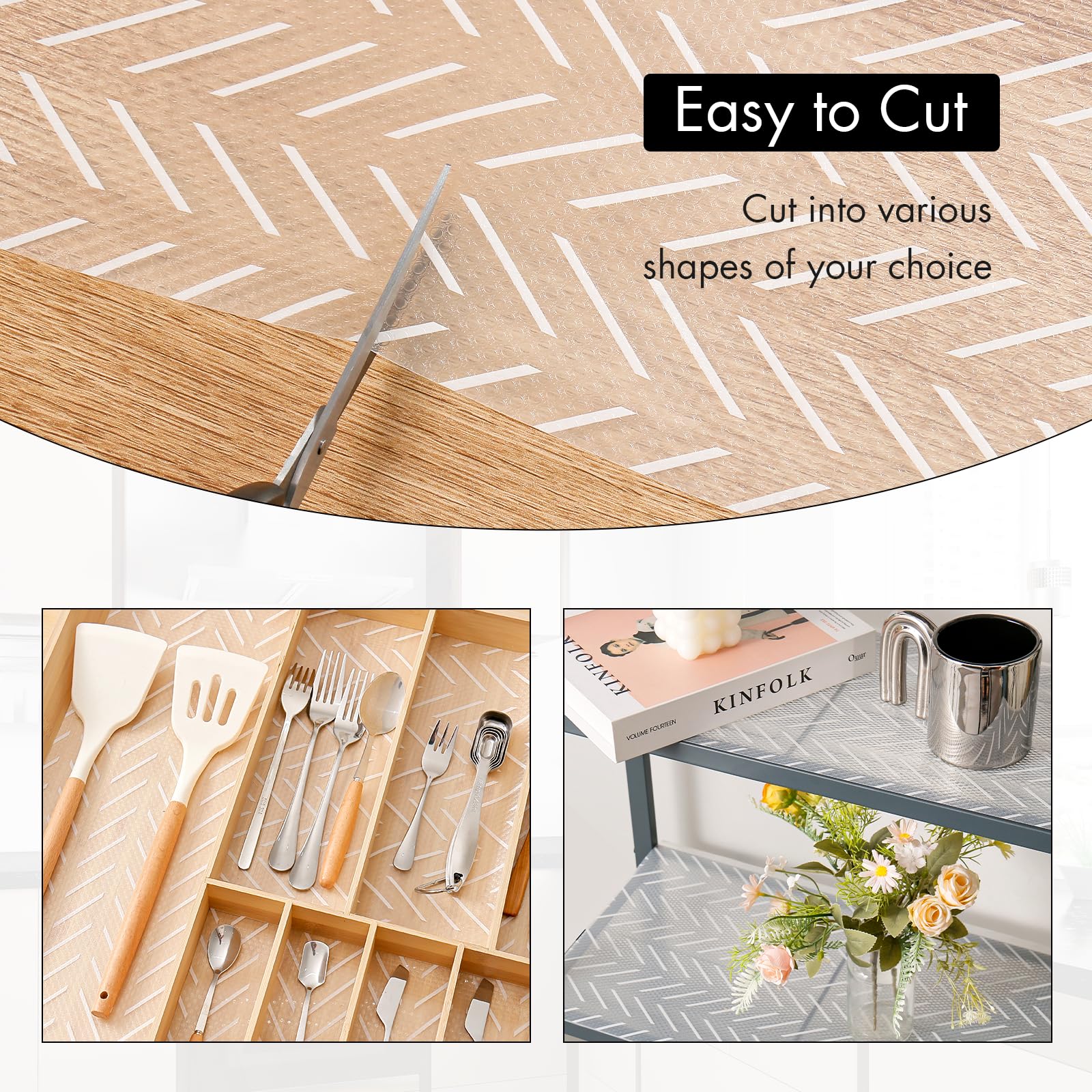 Cooyes Revestimiento de estante, revestimiento antideslizante para armarios de cocina, papel impermeable con patrón moderno, revestimientos duraderos de EVA para gabinetes