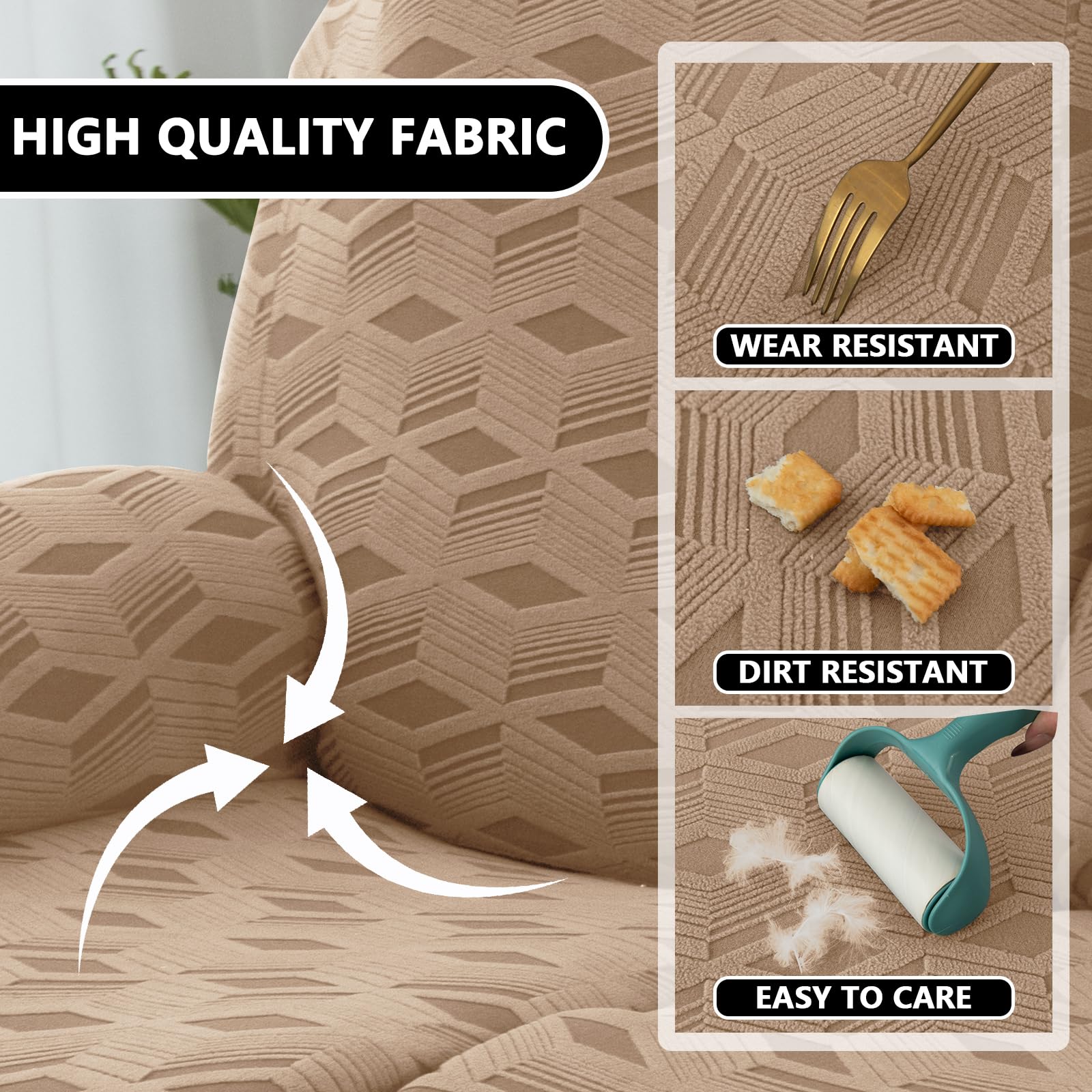 KinCam Coprisedia Reclinabile Elasticizzato 3 Posti – Tessuto Jacquard A Righe Con Tasche Laterali, Antracite, Protezione Per Mobili Con Bambini E Animali